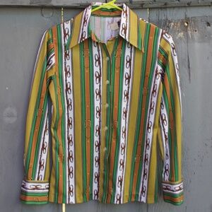 Jeffrey Ohrenstein Vintage Striped Button Up. Small Women's. Green Long Sleeve